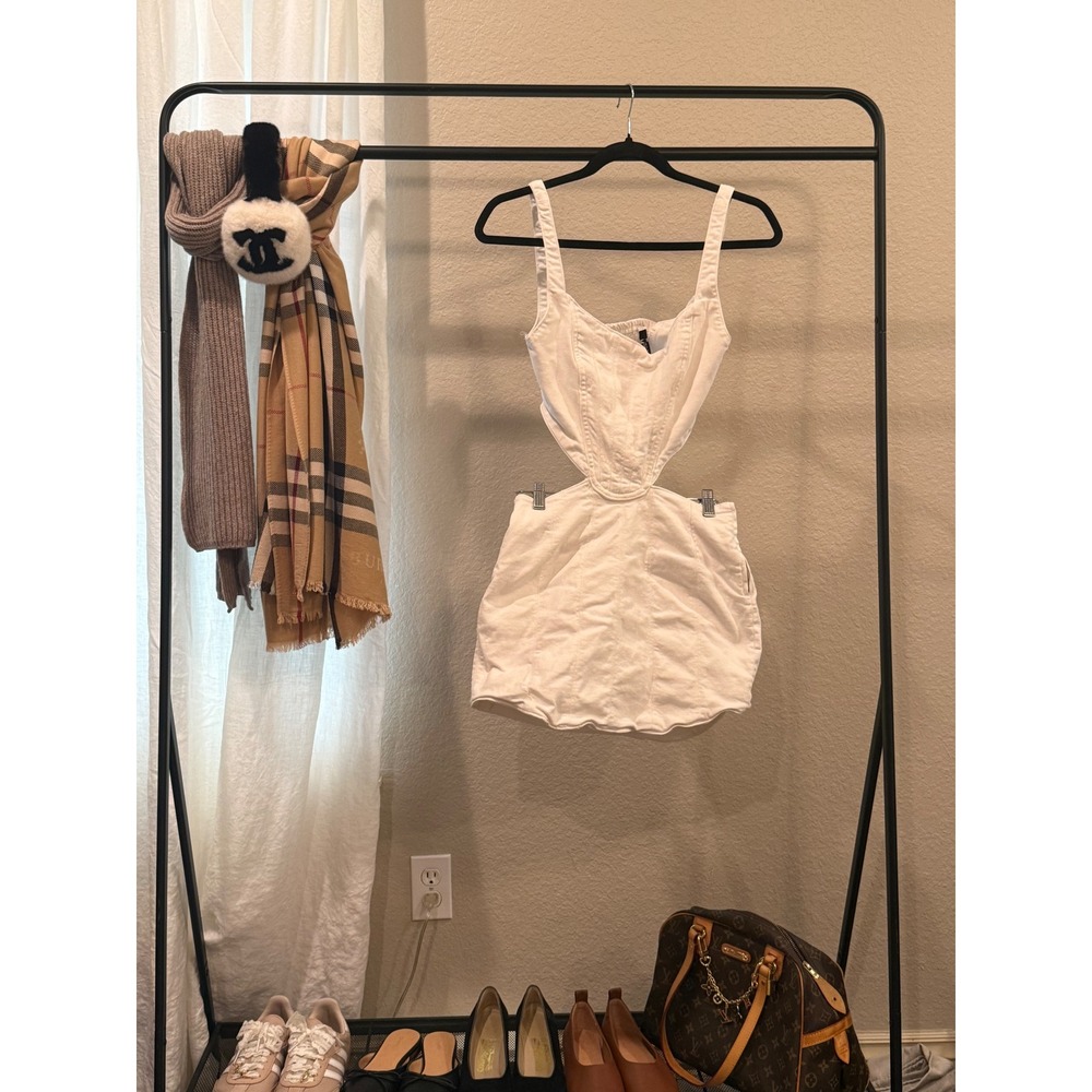 Zara White Denim Cut Out Corset Mini Dress Womens Medium Sleeveless Summer